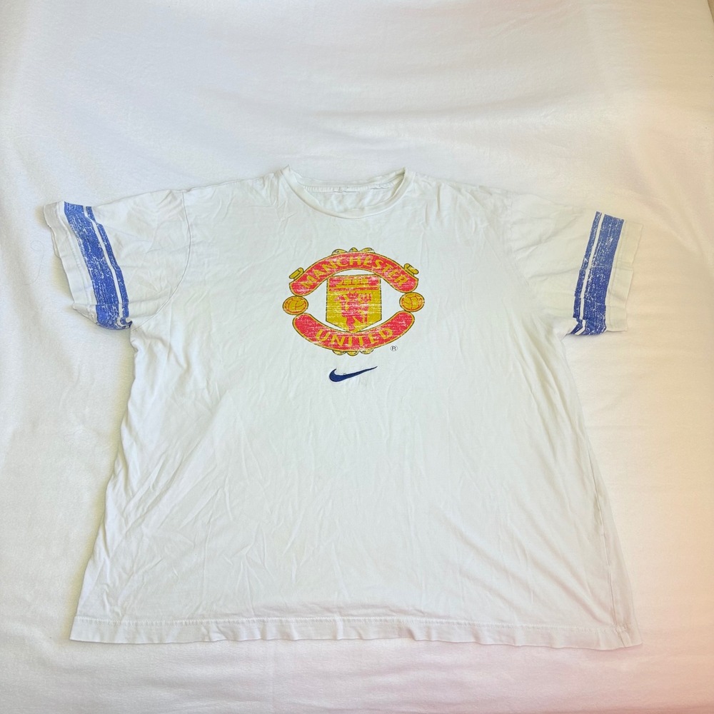 Vintage Nike Manchester United T-Shirt White Distressed Mens XL Soccer Tee